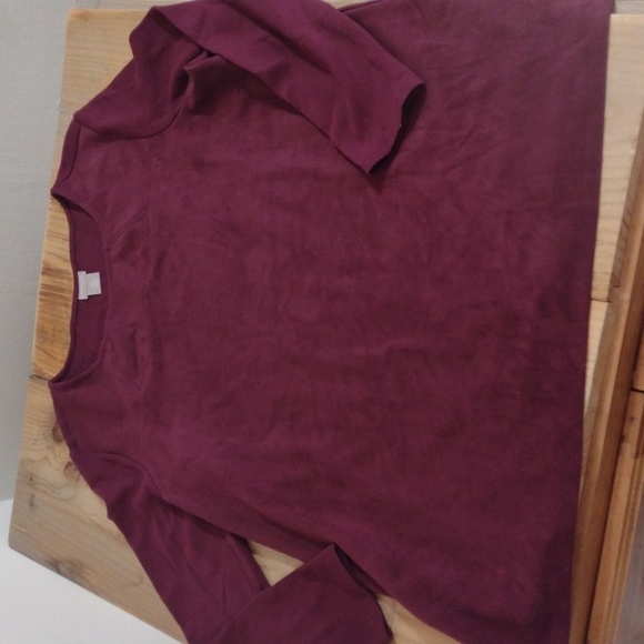 Chico's Burgundy Faux Suede Pullover Long Sleeve Top Size 2p or US Lp - Picture 6 of 8
